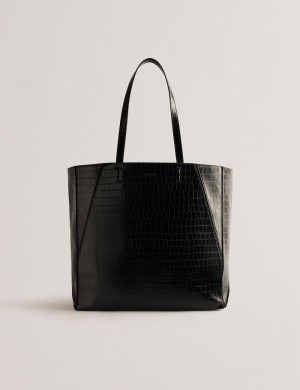Ted Baker SOPHYNA - Croc Effect Folding Shopper Shopper Tas Dames Zwart | JVYP-30619