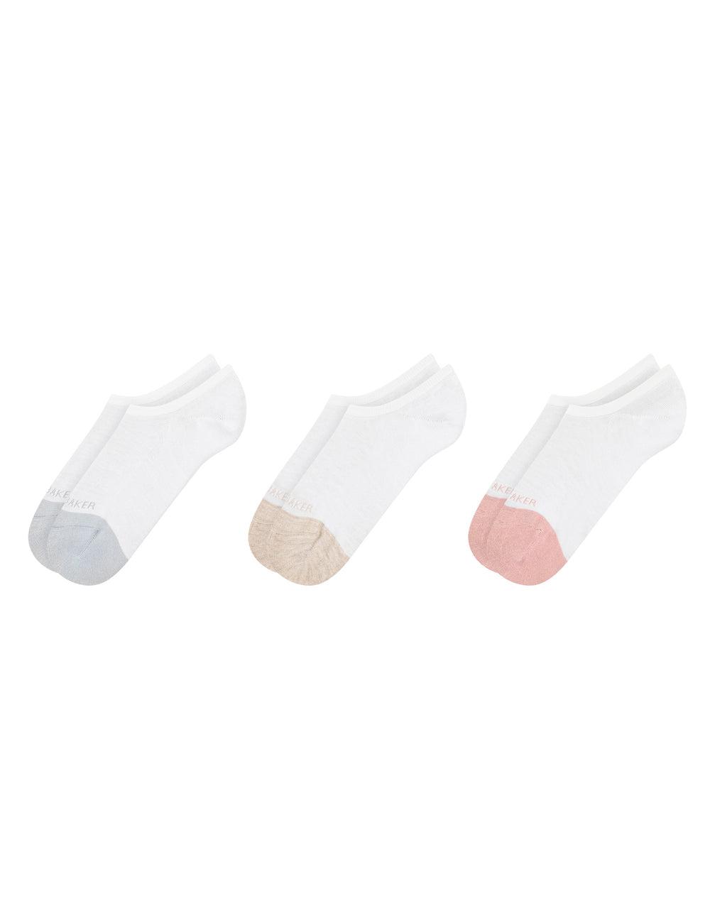 Ted Baker 3 Pack Contrast Toe Liner Trainer Sokken Dames Wit | LUBX-20873
