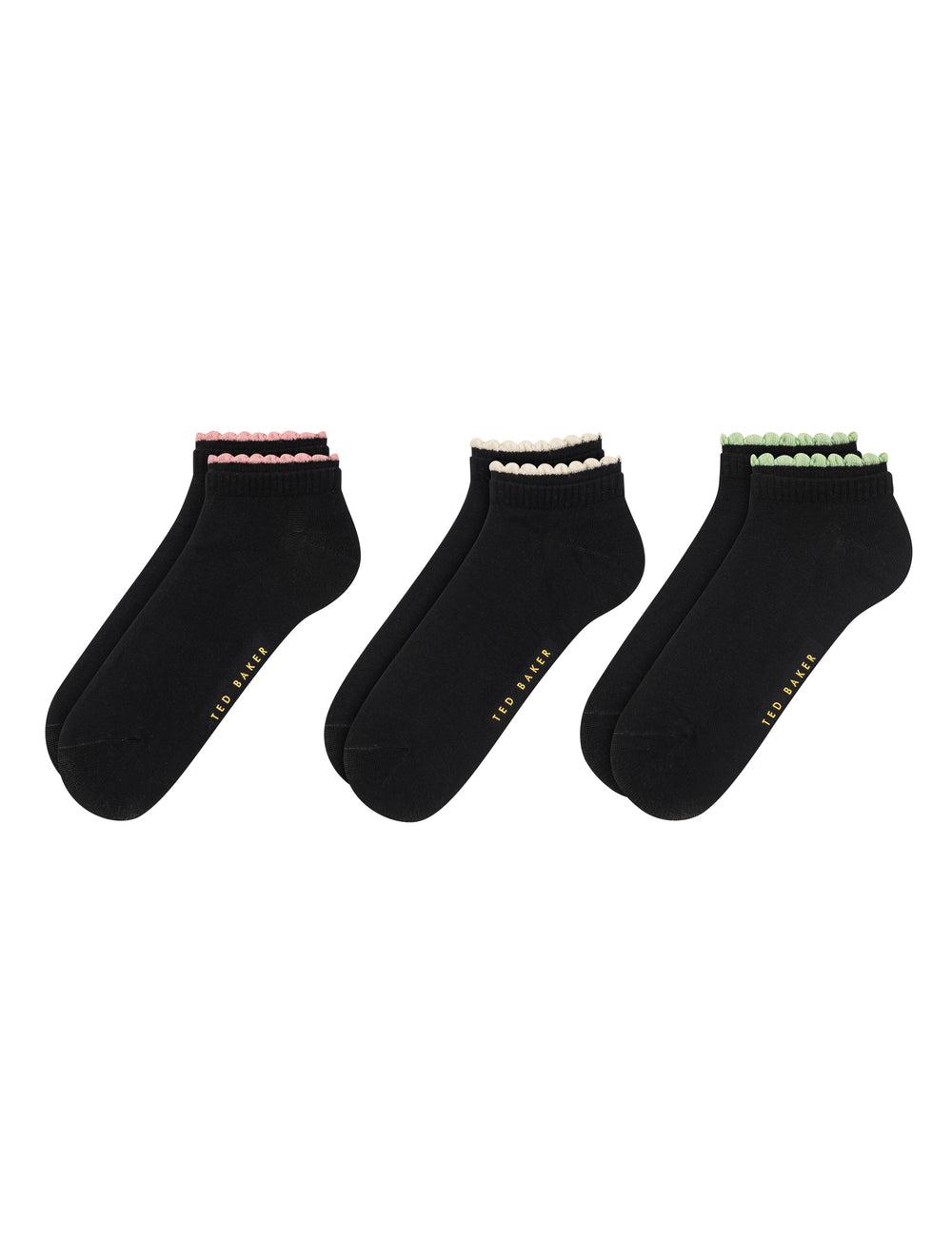 Ted Baker 3 Pack Scalloped Low Cut Ankle Sokken Dames Zwart | LWMC-92530