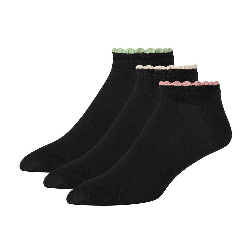 Ted Baker 3 Pack Scalloped Low Cut Ankle Sokken Dames Zwart | LWMC-92530