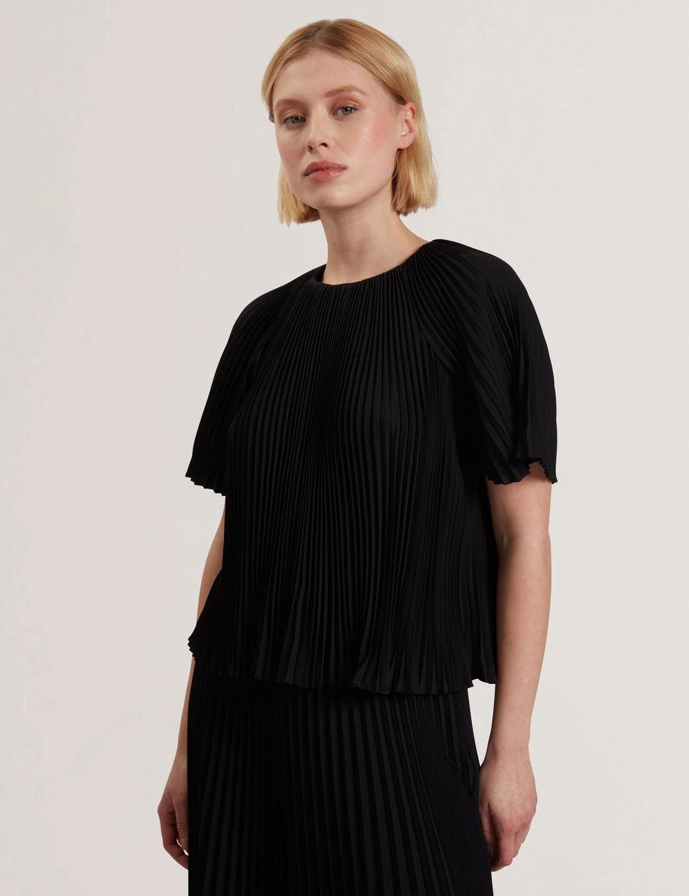 Ted Baker AGARA - Pleated Short Sleeve Woven Blouse Dames Zwart | CDTL-64389