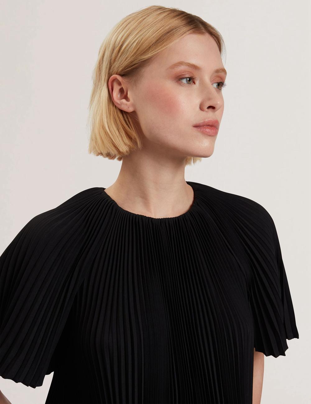 Ted Baker AGARA - Pleated Short Sleeve Woven Blouse Dames Zwart | CDTL-64389