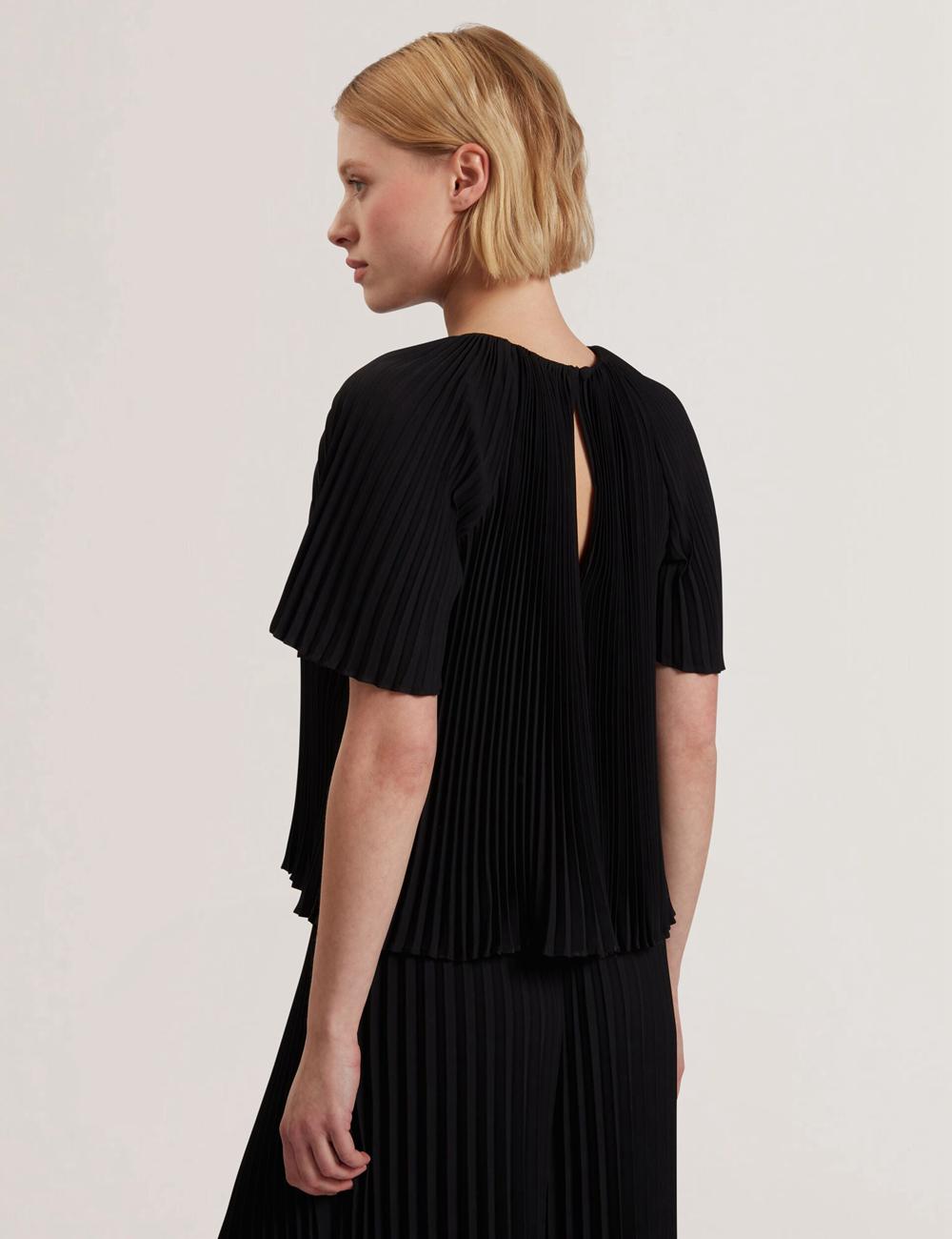 Ted Baker AGARA - Pleated Short Sleeve Woven Blouse Dames Zwart | CDTL-64389