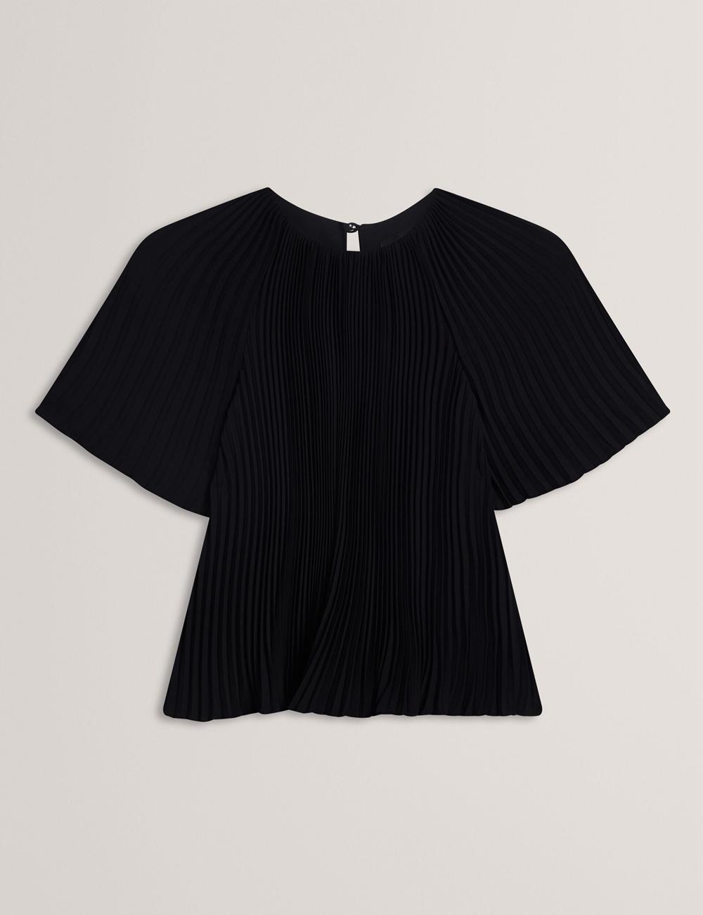 Ted Baker AGARA - Pleated Short Sleeve Woven Blouse Dames Zwart | CDTL-64389