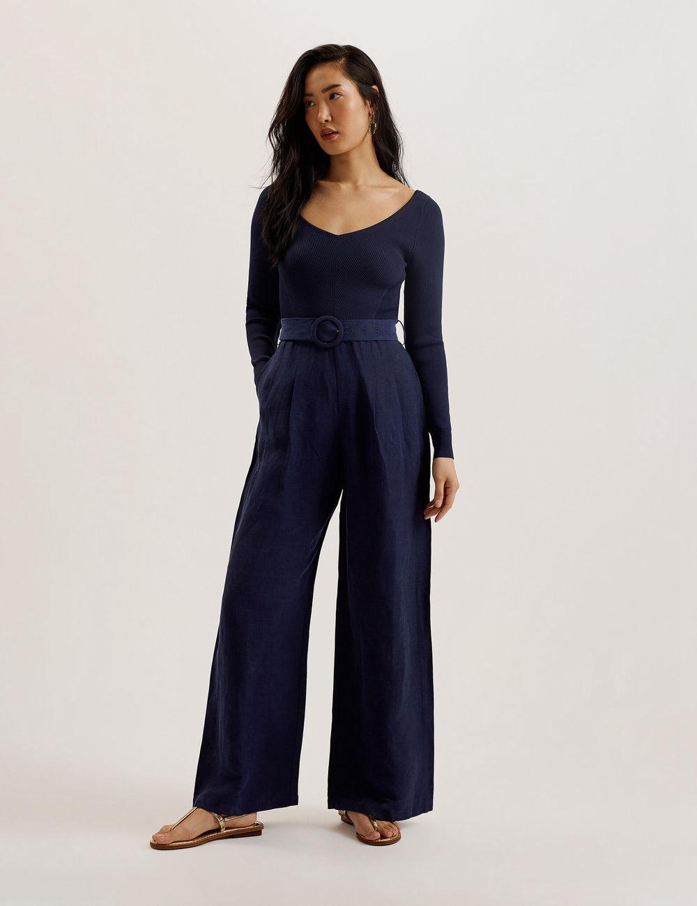 Ted Baker AGATEA - Off Shoulder Belted Wide Leg Jumpsuit Dames Donkerblauw | JKIT-03429