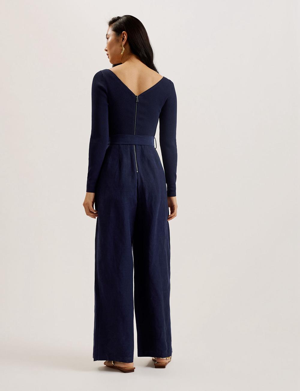 Ted Baker AGATEA - Off Shoulder Belted Wide Leg Jumpsuit Dames Donkerblauw | JKIT-03429
