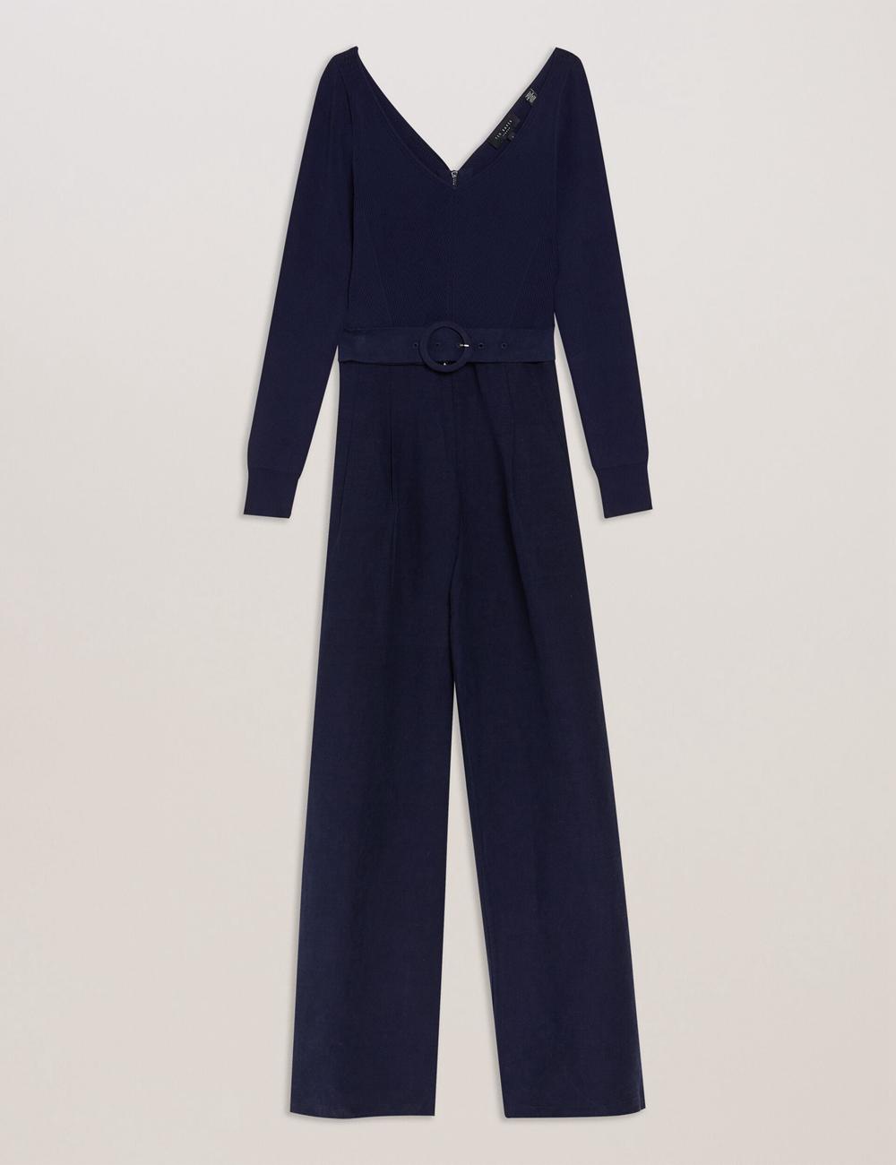 Ted Baker AGATEA - Off Shoulder Belted Wide Leg Jumpsuit Dames Donkerblauw | JKIT-03429
