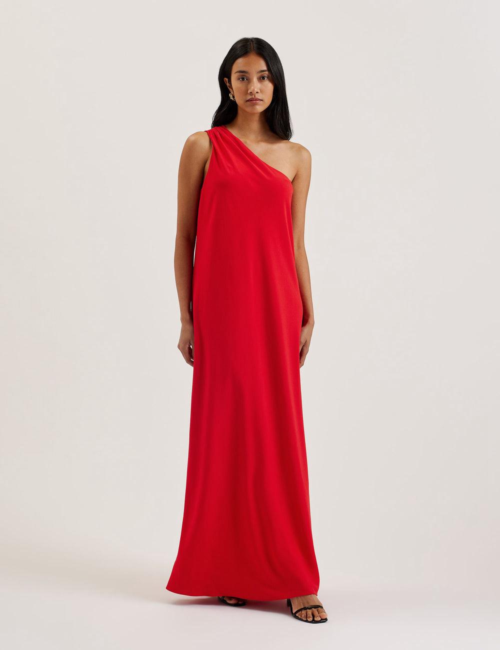 Ted Baker AISLI - One Shoulder Woven Maxi Jurk Dames Rood | ZXEL-87632
