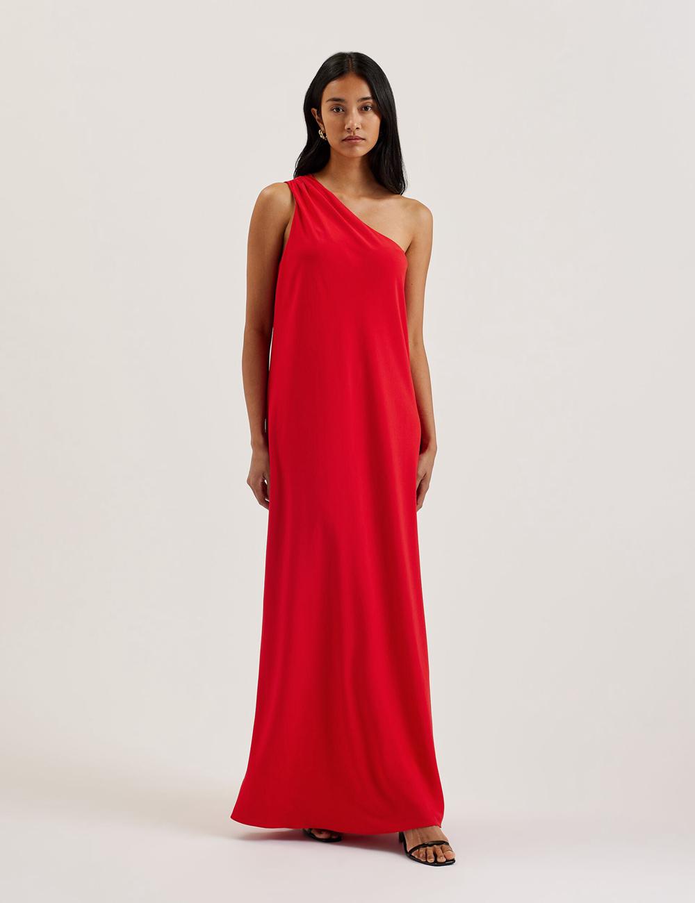 Ted Baker AISLI - One Shoulder Woven Maxi Jurk Dames Rood | ZXEL-87632