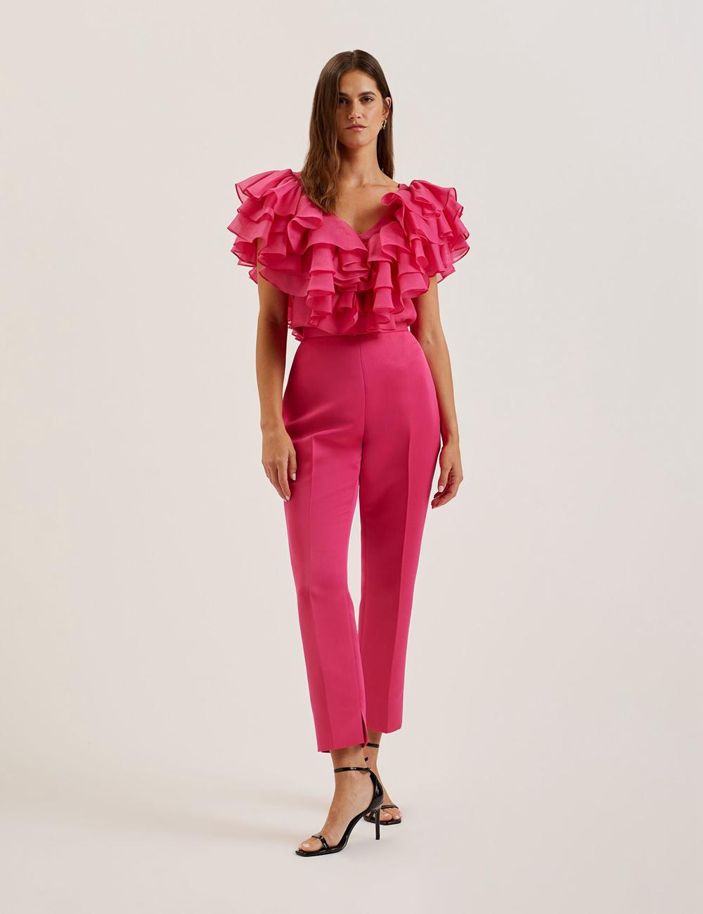 Ted Baker AKENIT - Satin Tailored Slim Leg Broek Dames Fuchsie | LNGW-56219
