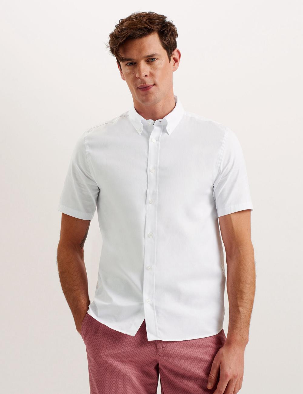 Ted Baker ALDGTE - Short Sleeve Cotton Oxford Overhemd Heren Wit | VEDN-78610