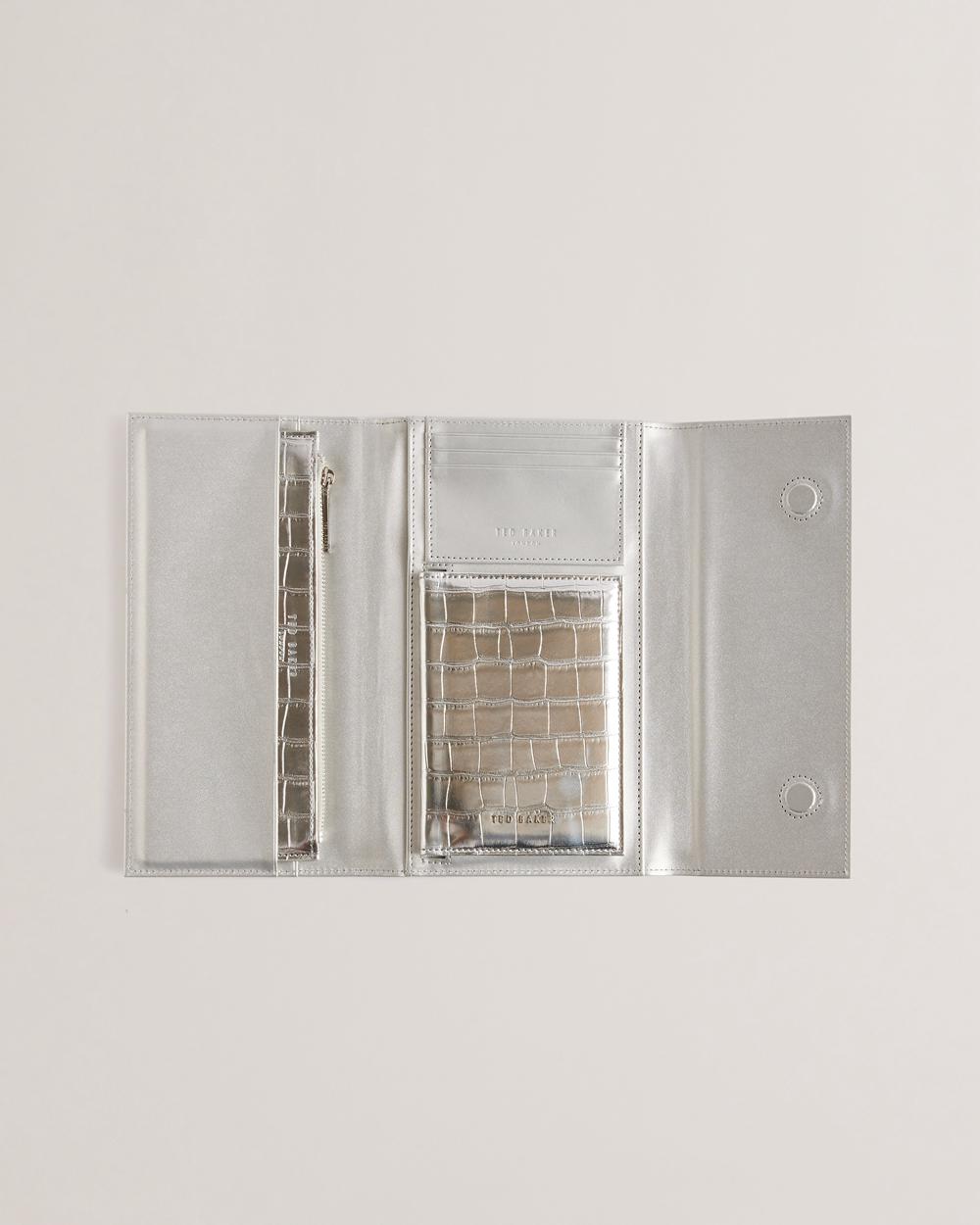 Ted Baker ALETHAI - Croc Effect Travel Organiser Portefeuille Dames Zilver | IGQH-92608