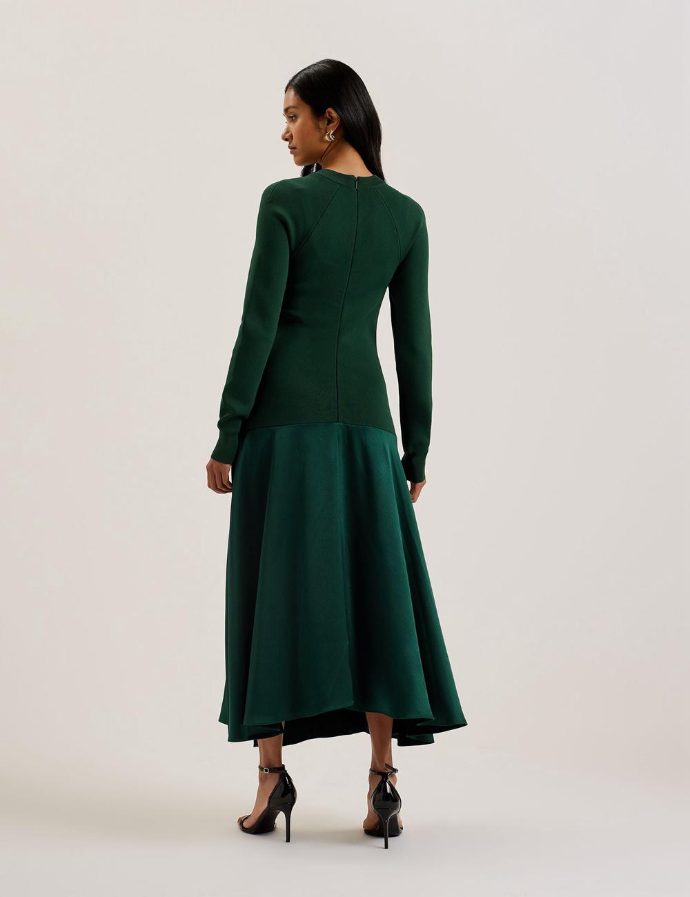 Ted Baker ALFEIOS - Long Sleeve Satin Skirt Midi-jurk Dames Groen | NQKA-57143