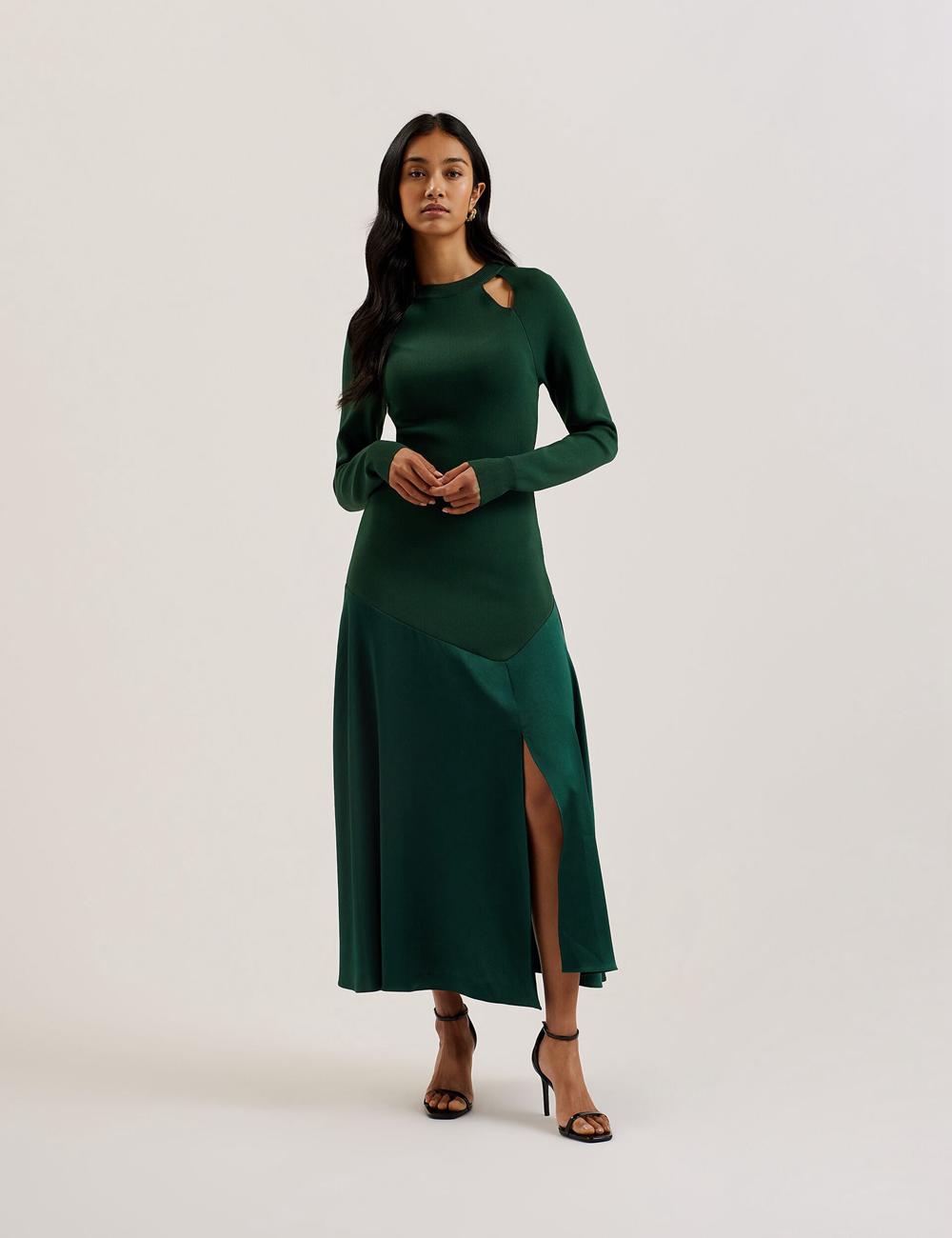 Ted Baker ALFEIOS - Long Sleeve Satin Skirt Midi-jurk Dames Groen | NQKA-57143
