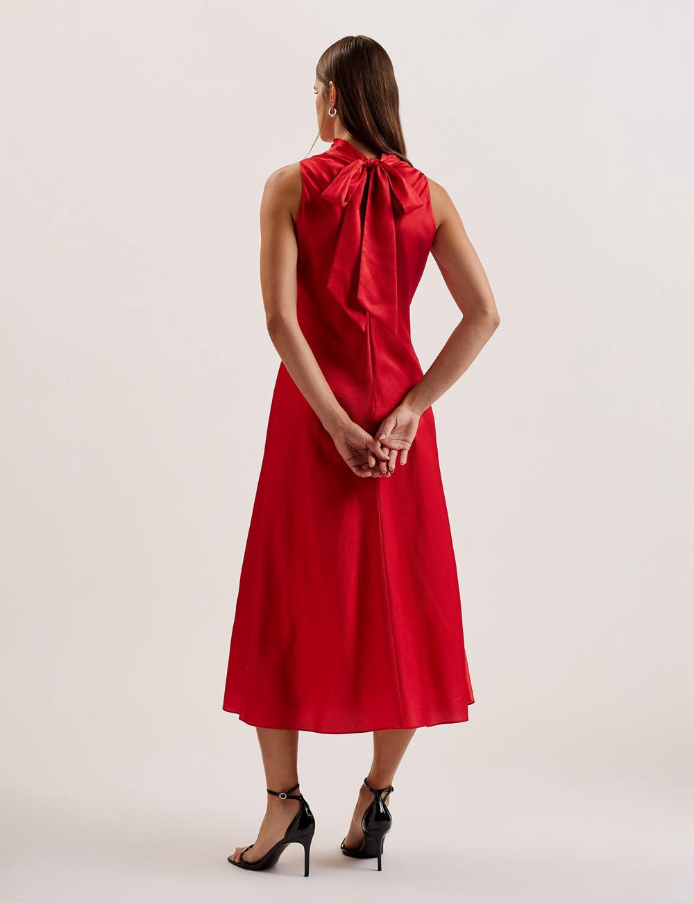 Ted Baker ALIARA - Floral Satin High Neck Sleeveless Midi-jurk Dames Rood | YGAK-15768