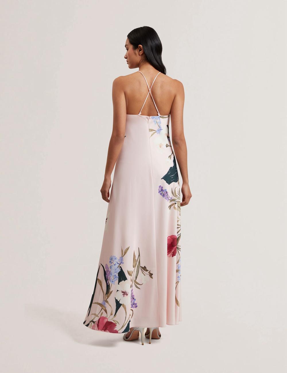 Ted Baker ALMARIA - Floral Halter Neck Woven Maxi Jurk Dames Roze | MKXE-05438