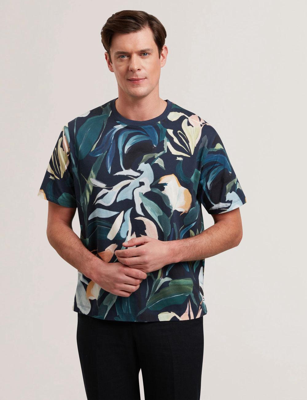 Ted Baker ALMOI - Floral Print Pure Cotton T-shirts Heren Zwart | NVBL-51734