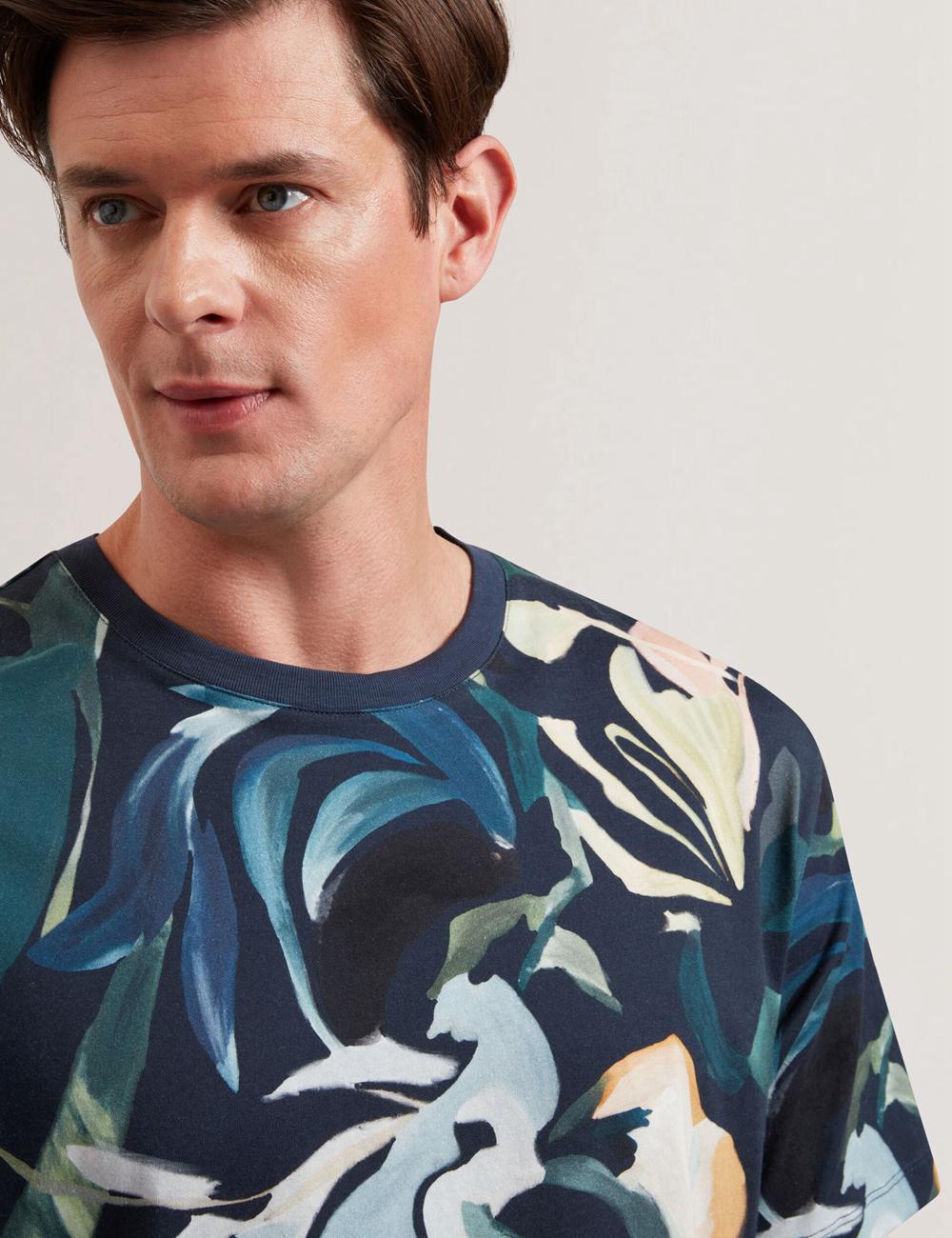 Ted Baker ALMOI - Floral Print Pure Cotton T-shirts Heren Zwart | NVBL-51734