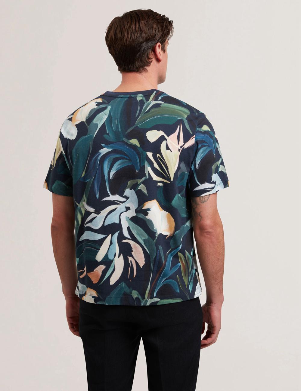 Ted Baker ALMOI - Floral Print Pure Cotton T-shirts Heren Zwart | NVBL-51734