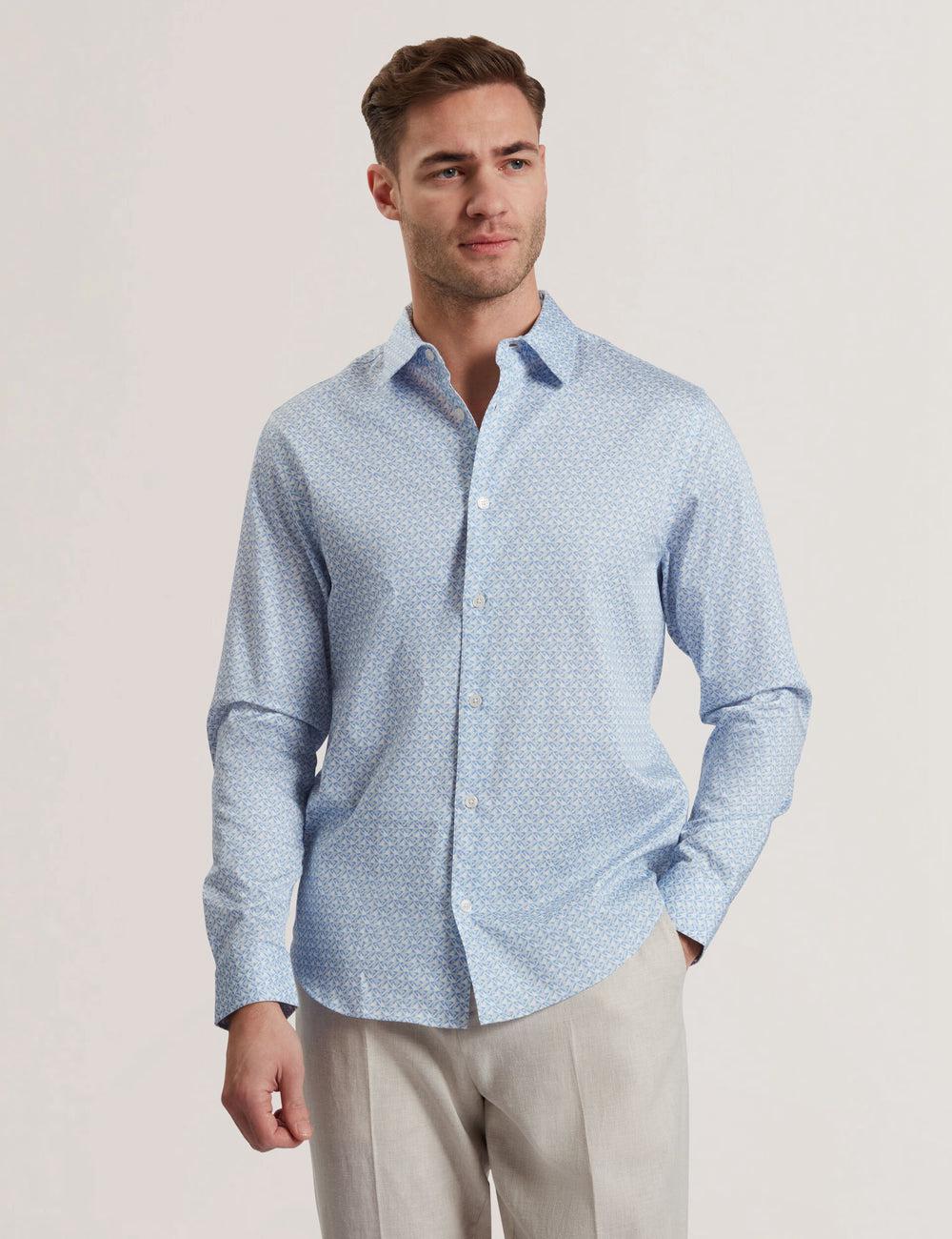 Ted Baker ALPHAIS - Regular Fit Geometric Pure Cotton Overhemd Heren Blauw | YCAR-67154