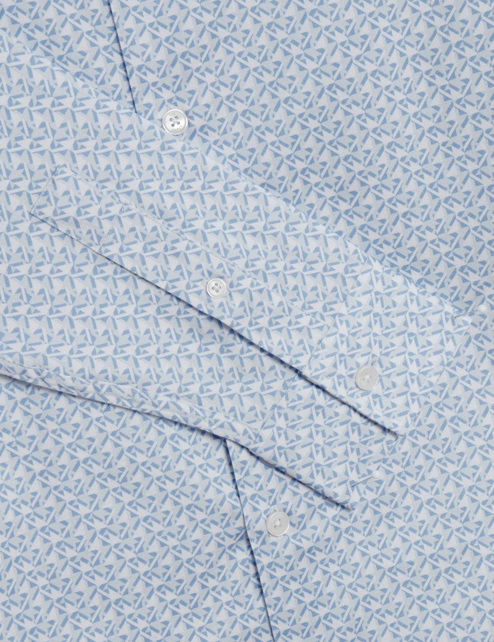 Ted Baker ALPHAIS - Regular Fit Geometric Pure Cotton Overhemd Heren Blauw | YCAR-67154