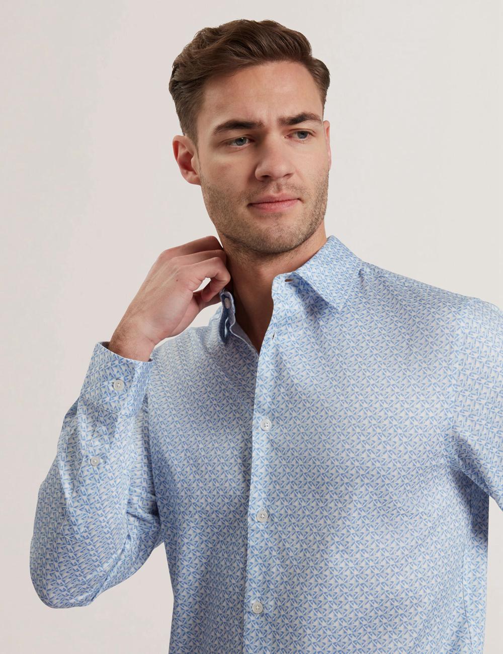 Ted Baker ALPHAIS - Regular Fit Geometric Pure Cotton Overhemd Heren Blauw | YCAR-67154
