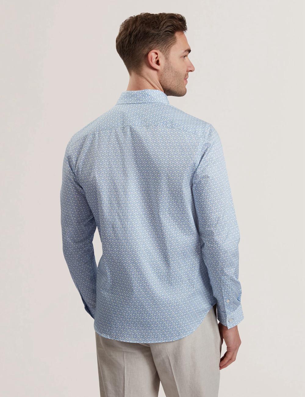 Ted Baker ALPHAIS - Regular Fit Geometric Pure Cotton Overhemd Heren Blauw | YCAR-67154