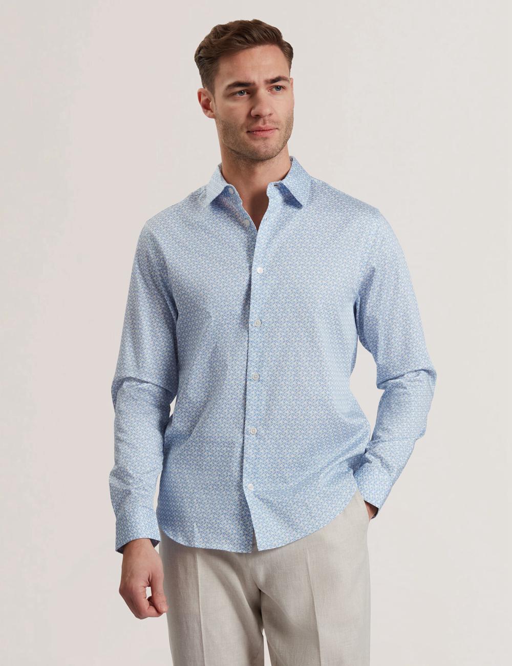 Ted Baker ALPHAIS - Regular Fit Geometric Pure Cotton Overhemd Heren Blauw | YCAR-67154