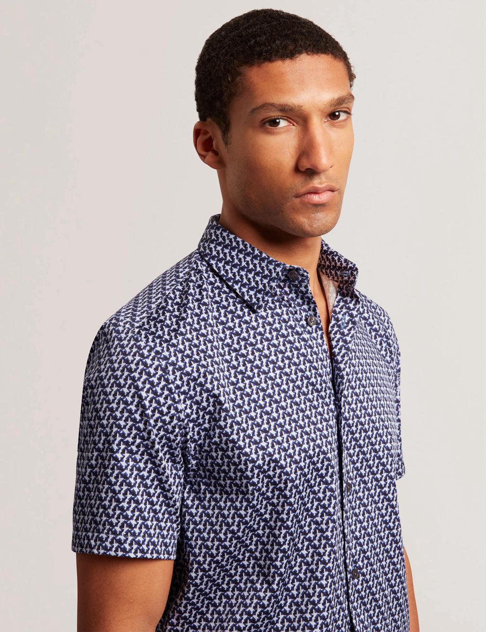 Ted Baker ALPHSO SS Regular Fit Geo Overhemd Heren Donkerblauw | KTCV-29580