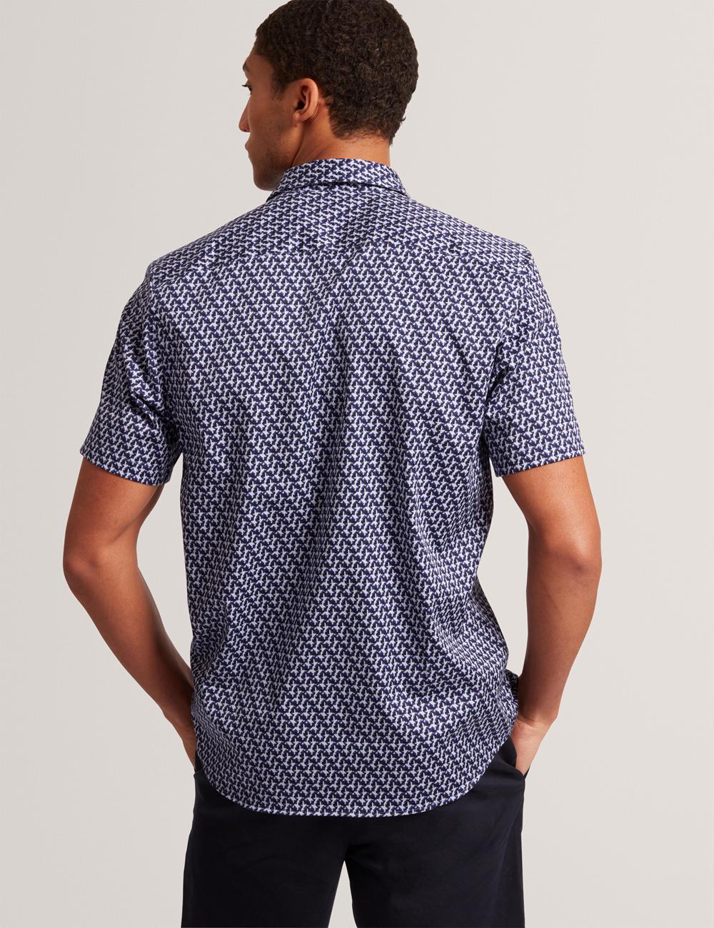 Ted Baker ALPHSO SS Regular Fit Geo Overhemd Heren Donkerblauw | KTCV-29580