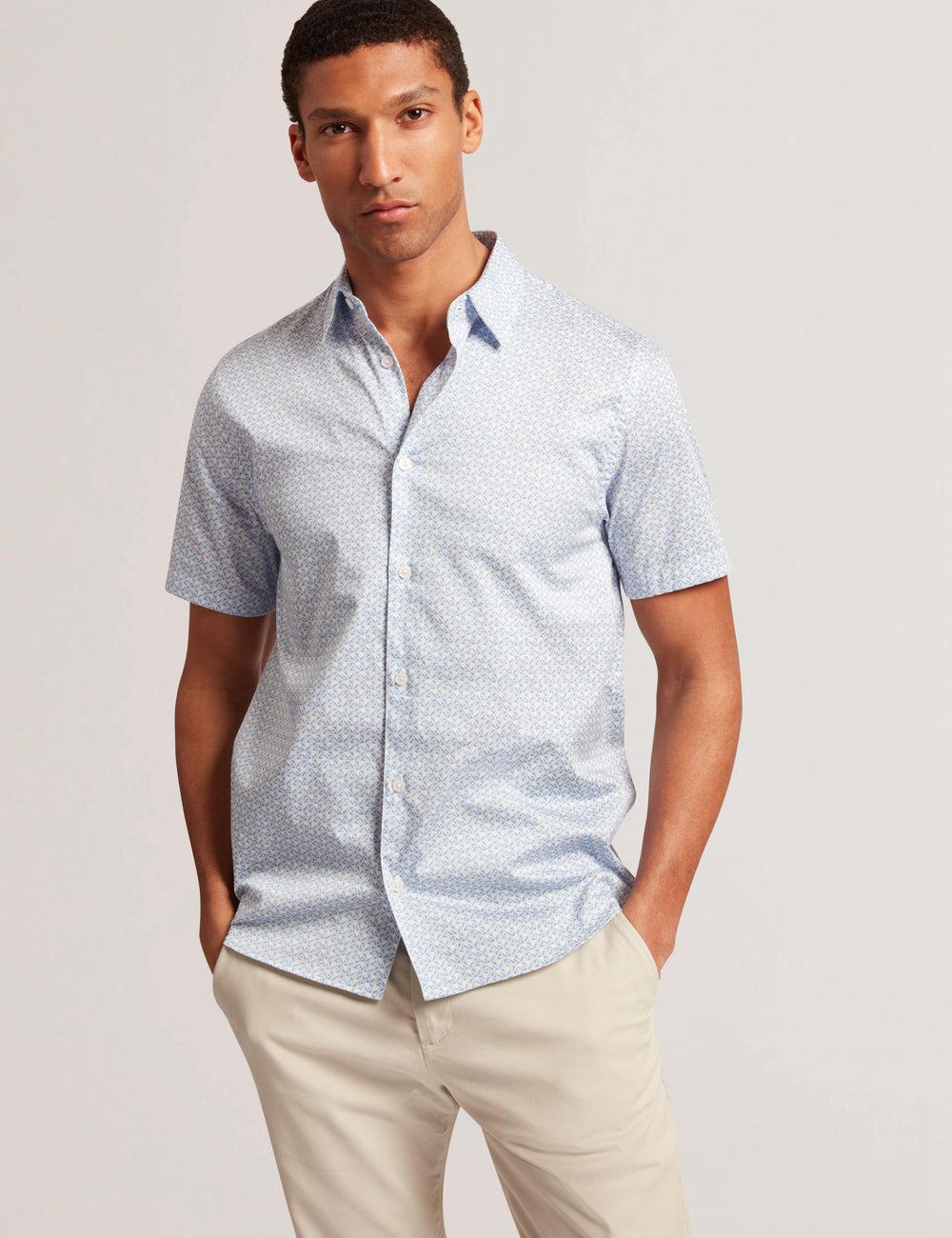 Ted Baker ALPHSO - SS Regular Fit Geo Overhemd Heren Blauw | TISL-23890