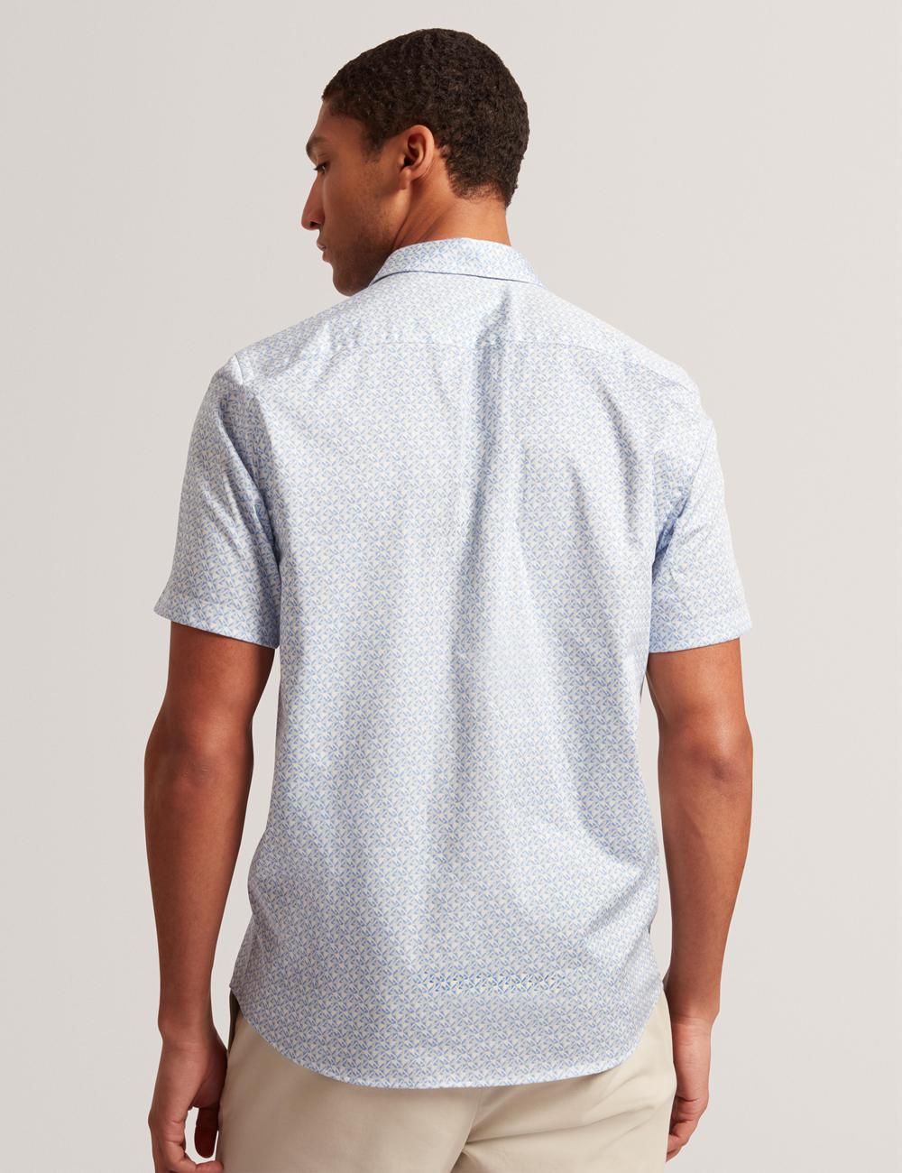 Ted Baker ALPHSO - SS Regular Fit Geo Overhemd Heren Blauw | TISL-23890