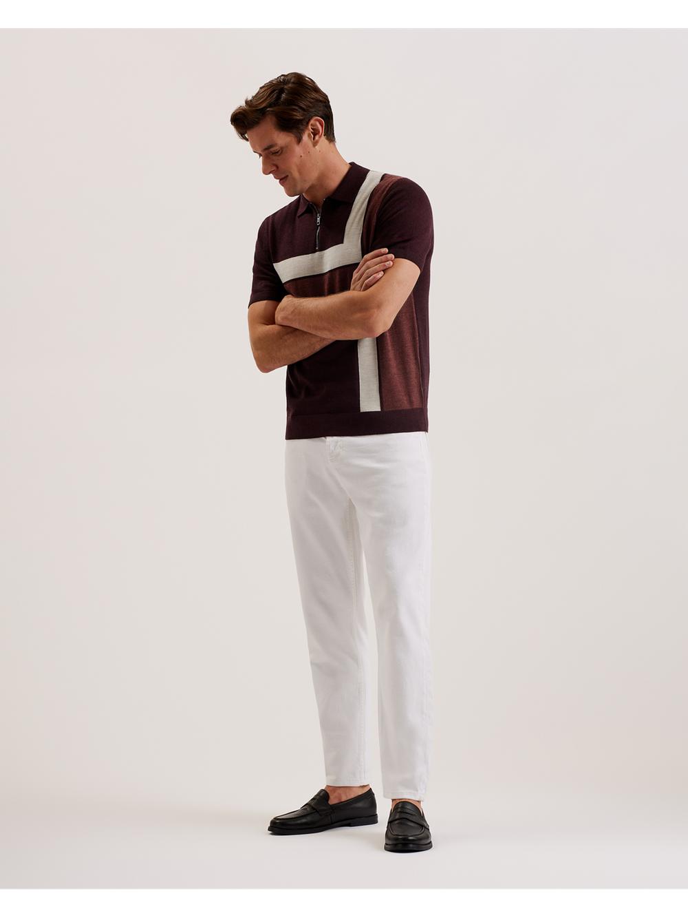 Ted Baker AMBLER - Colour Block Zip Neck Wool Poloshirt Heren Bordeaux | RZBC-67593