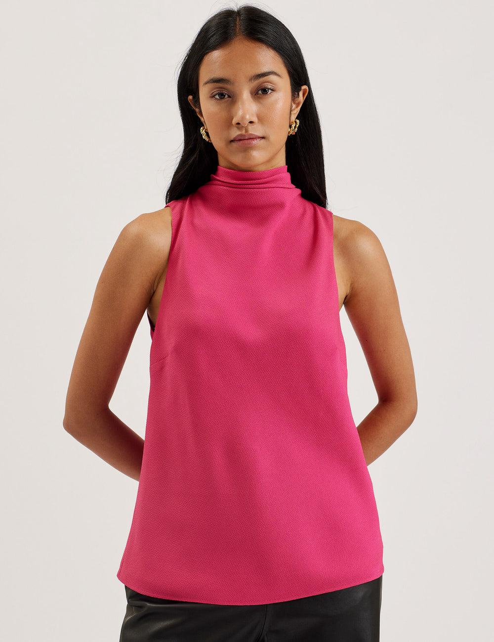 Ted Baker ANINI - Textured High Neck Sleeveless Top Blouse Dames Fuchsie | EHKS-20765