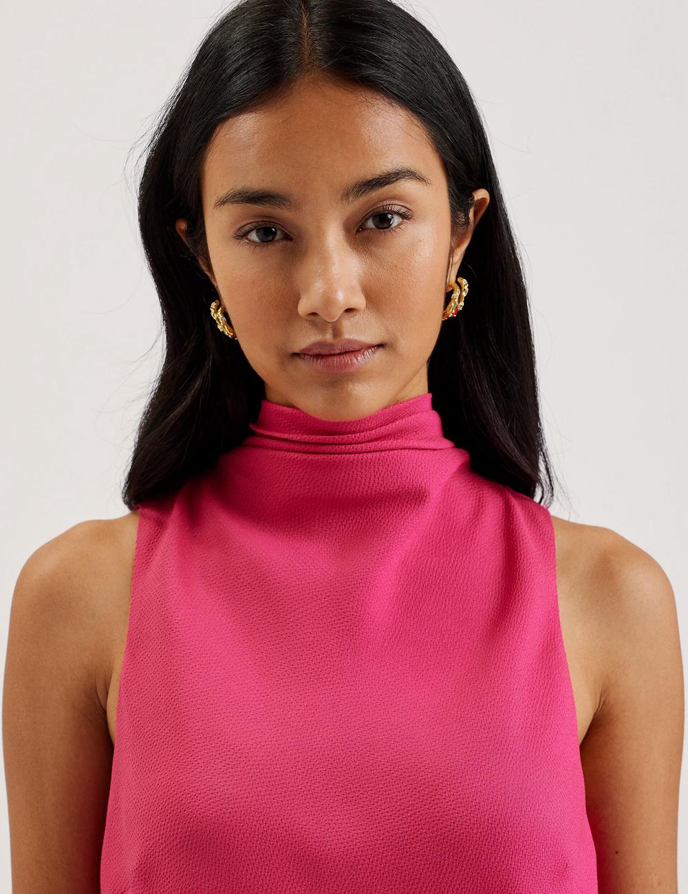Ted Baker ANINI - Textured High Neck Sleeveless Top Blouse Dames Fuchsie | EHKS-20765