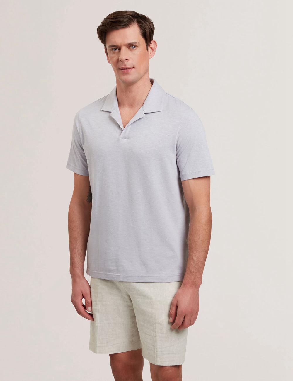 Ted Baker ANITO - Cotton Linen Open Neck Poloshirt Heren Paars | IOHK-36498