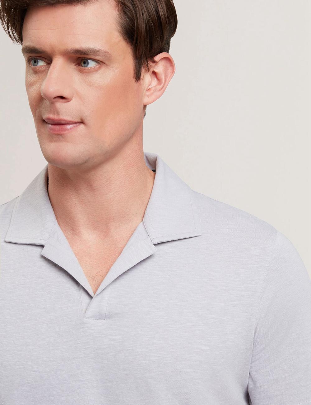 Ted Baker ANITO - Cotton Linen Open Neck Poloshirt Heren Paars | IOHK-36498