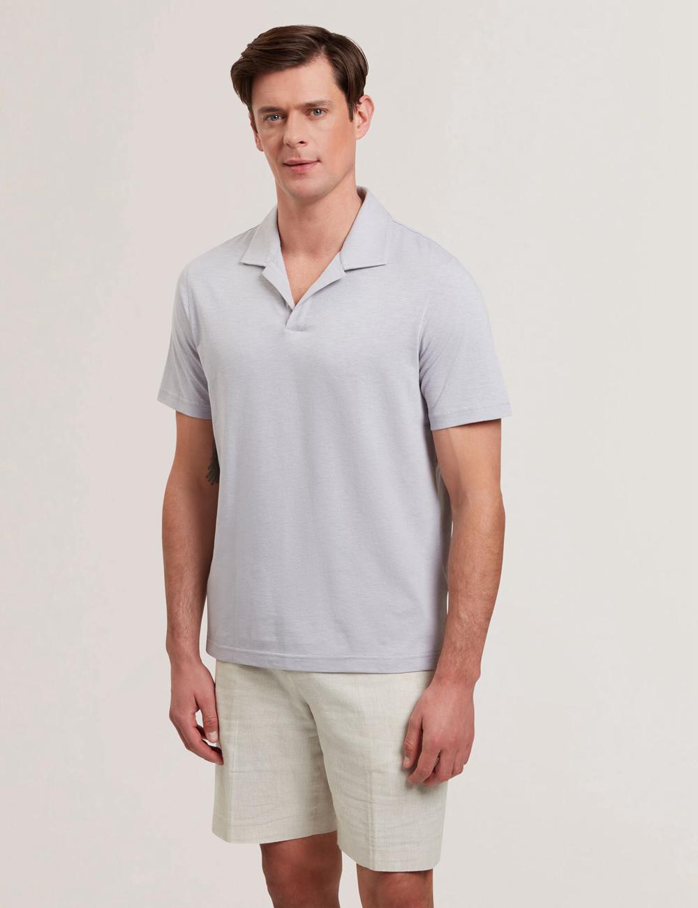 Ted Baker ANITO - Cotton Linen Open Neck Poloshirt Heren Paars | IOHK-36498