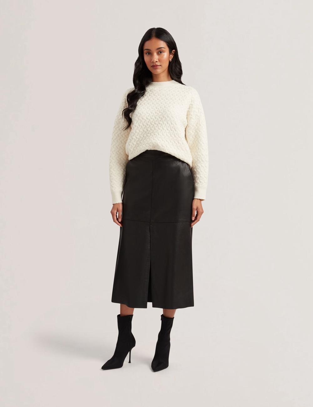 Ted Baker AOTO - Leather Pencil With Seam Detail Rokken Dames Zwart | JFEM-52613