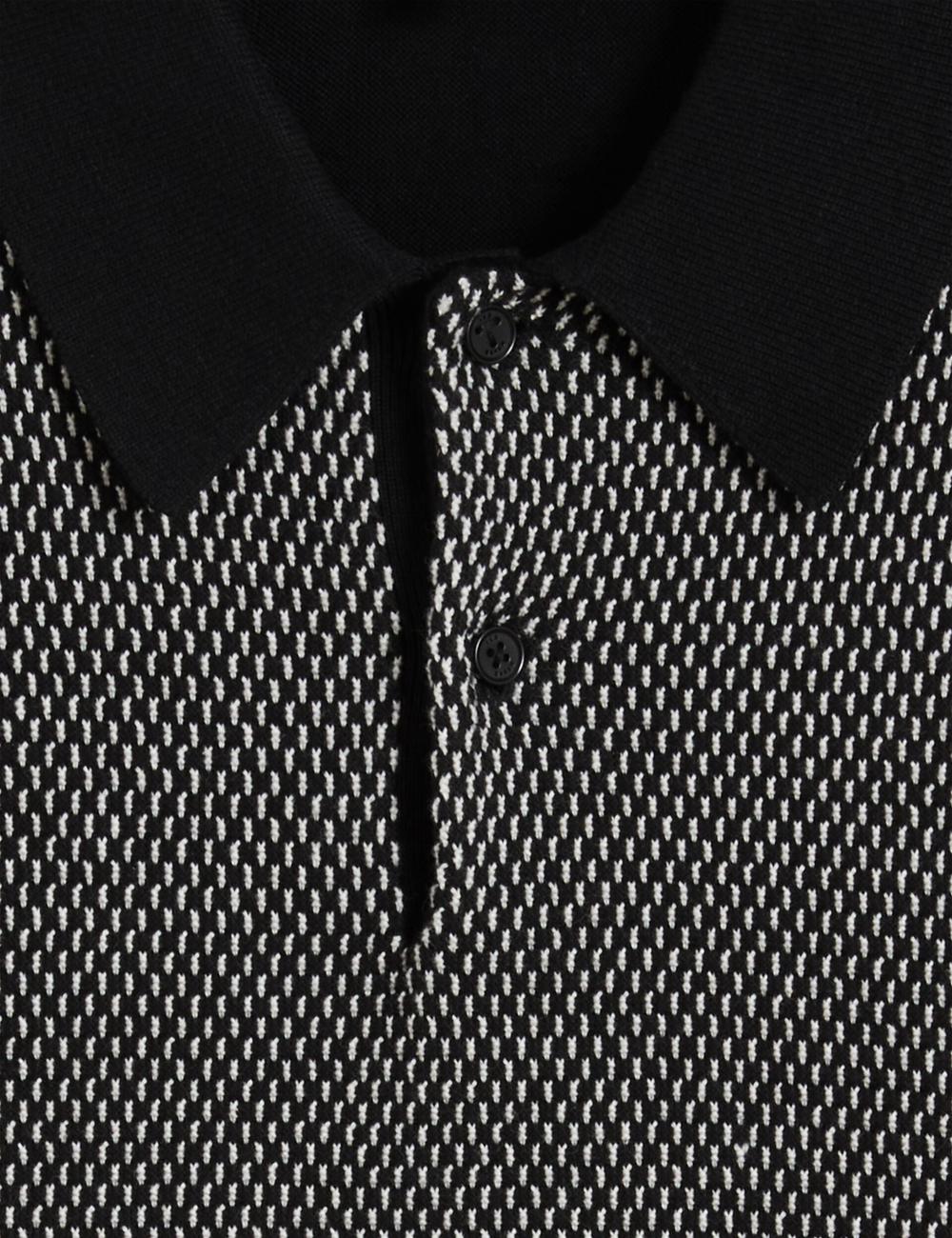 Ted Baker ARDO - Textured Knit Long Sleeve Poloshirt Heren Zwart | RIXN-80764
