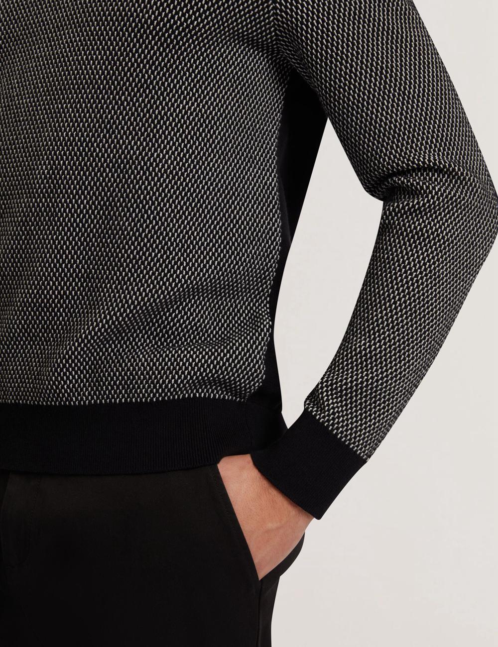 Ted Baker ARDO - Textured Knit Long Sleeve Poloshirt Heren Zwart | RIXN-80764