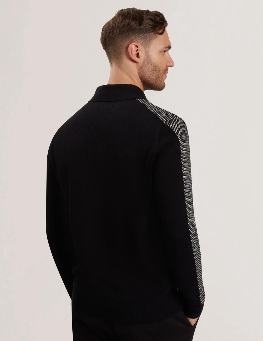 Ted Baker ARDO - Textured Knit Long Sleeve Poloshirt Heren Zwart | RIXN-80764