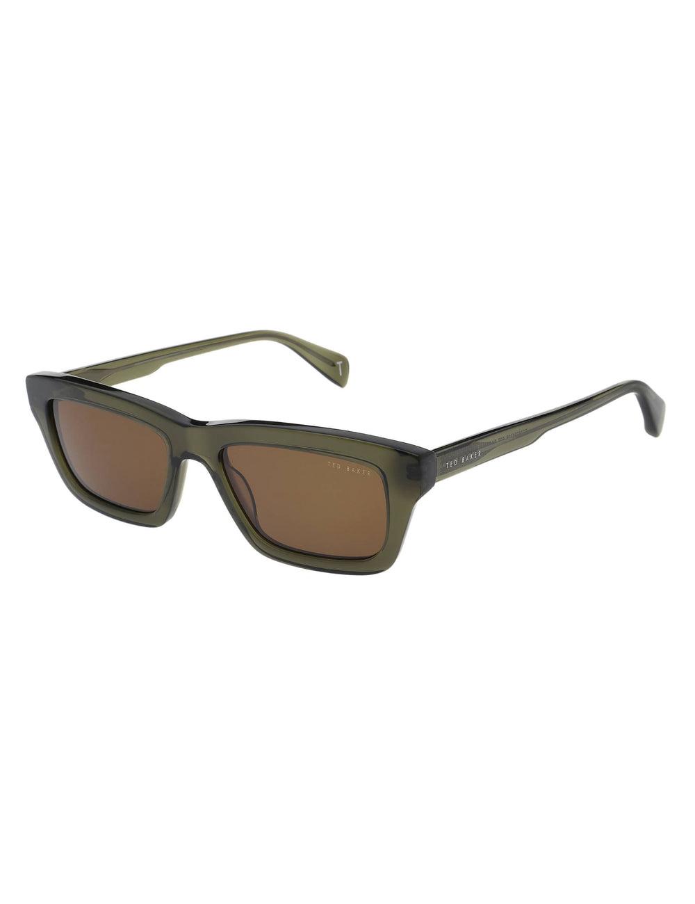 Ted Baker ARTHUR - Chunky Rectangle Acetate Zonnebril Heren Khaki Groen | FBOZ-95431