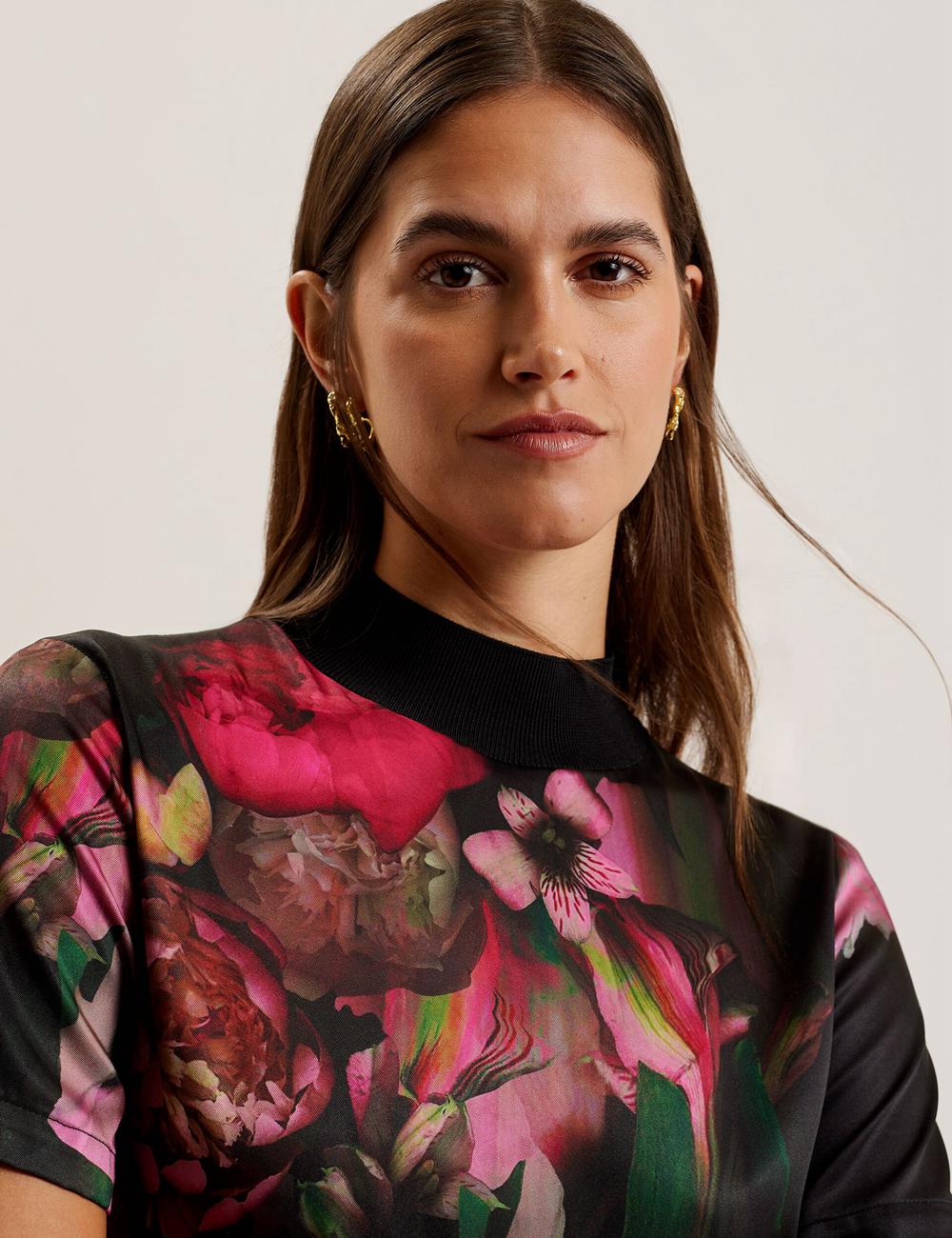 Ted Baker ASTHAA - Floral Woven Front Short Sleeve Top Blouse Dames Zwart | NVCU-82741