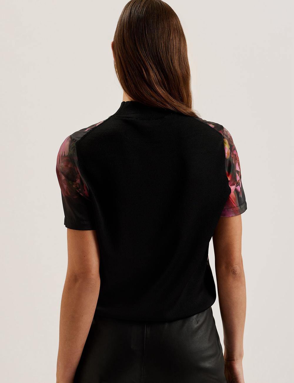 Ted Baker ASTHAA - Floral Woven Front Short Sleeve Top Blouse Dames Zwart | NVCU-82741
