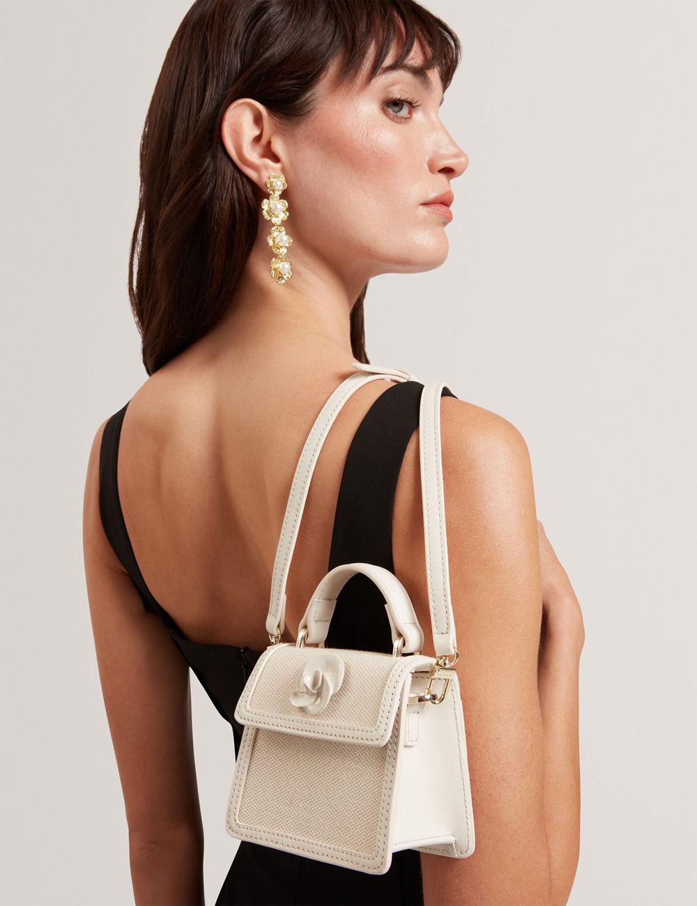 Ted Baker AUDOU - Rose Detail Canvas Mini Top Handle Crossbodytassen Dames Ecru | YZOM-07564