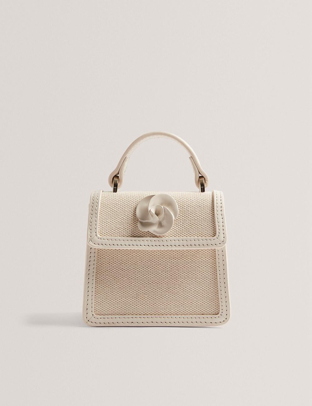 Ted Baker AUDOU - Rose Detail Canvas Mini Top Handle Crossbodytassen Dames Ecru | YZOM-07564