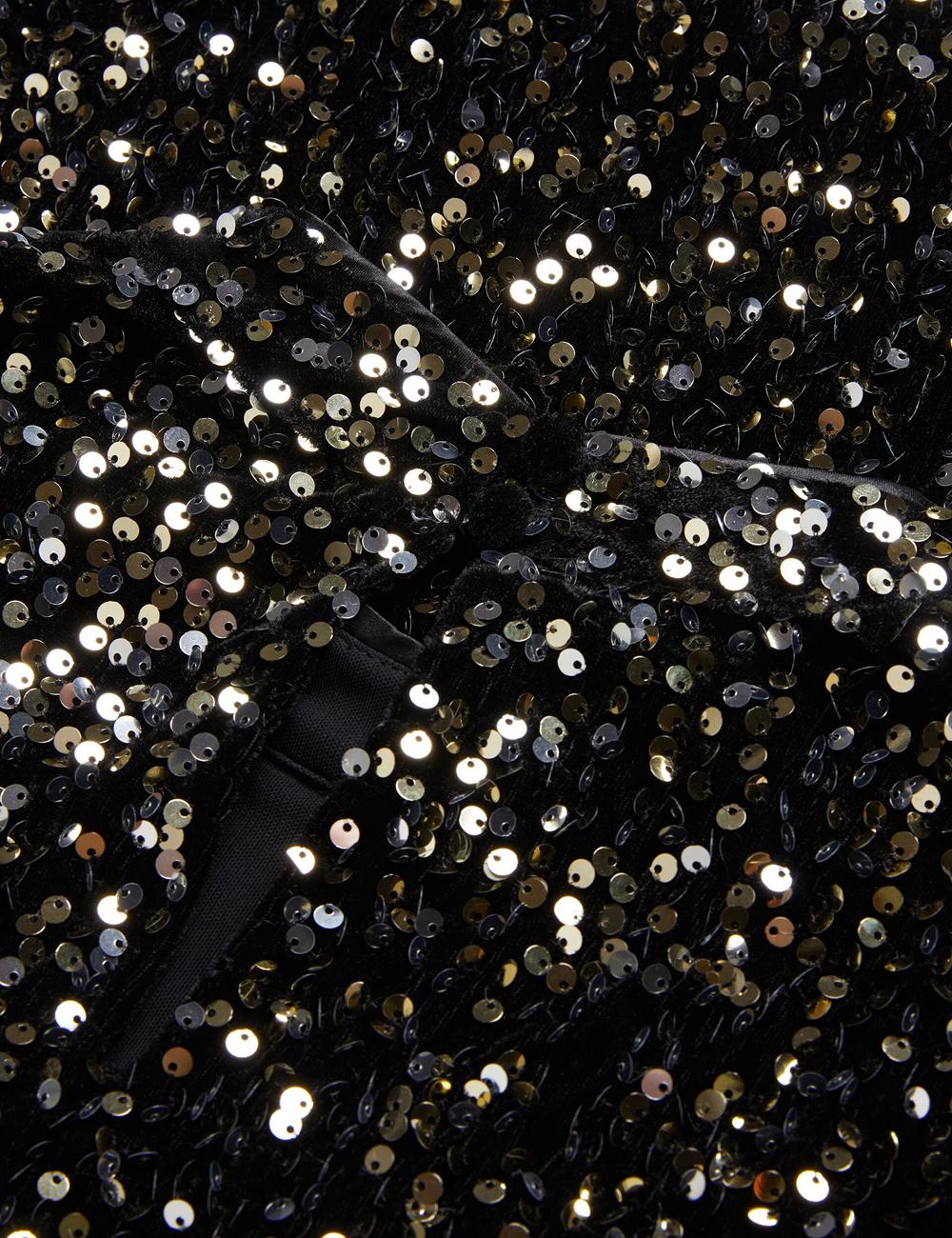 Ted Baker AUDRIYY - Sequin Embellished Velvet Shift Mini-jurk Dames Zwart | GWLA-10284