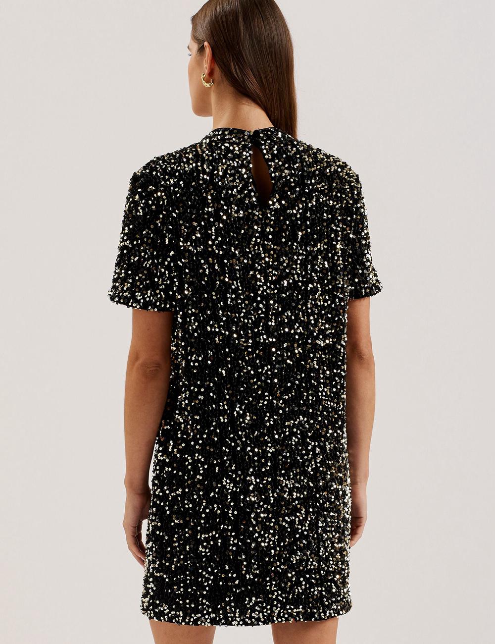 Ted Baker AUDRIYY - Sequin Embellished Velvet Shift Mini-jurk Dames Zwart | GWLA-10284