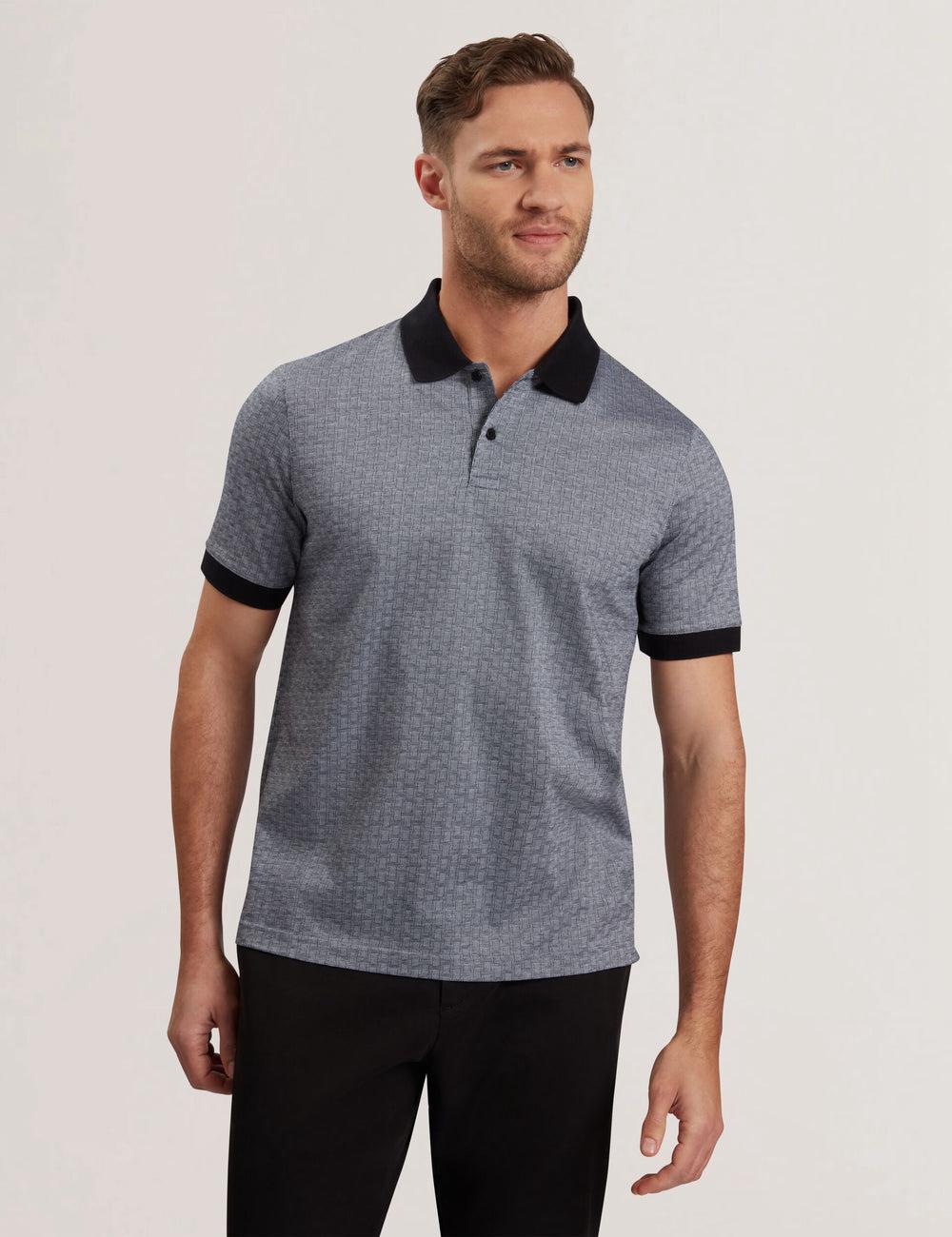Ted Baker AUGUSO - Textured Jacquard Cotton Poloshirt Heren Donkerblauw | DLFV-16057